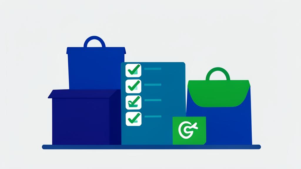 Ilustración de cajas de pedido con lista de verificación y criterios verdes