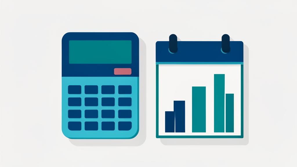 Ilustración de calculadora, gráfico de barras y calendario de cierre de año