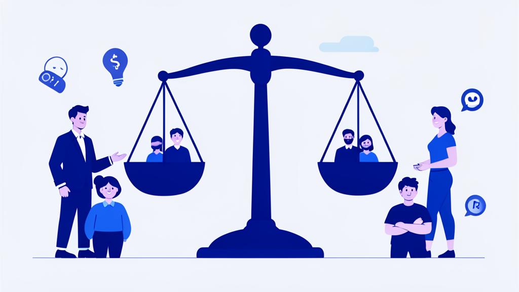 Ilustración de equipo diverso junto a una balanza equilibrada