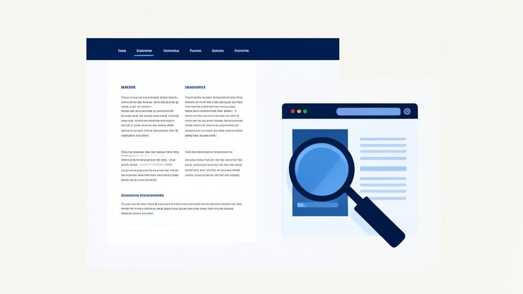 Ilustración de página web con textos legales y una lupa